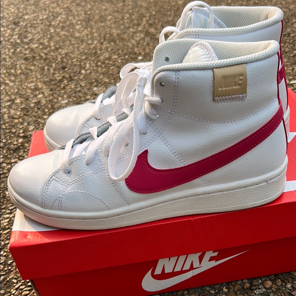 Nike White and Pink High-Top Sneakers